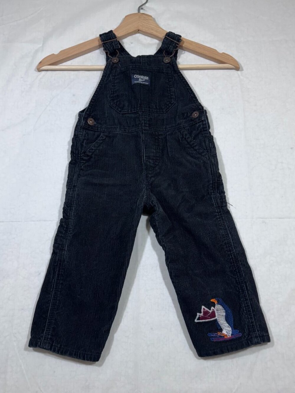 OshKosh Boys Corduroy Overalls size 18M Black Penguin Toddler Pants
